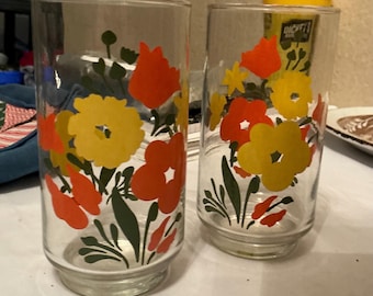 2 Vintage Flower Power MCM Juice Glasses