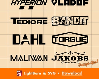 Borderlands Manufacturer Icons - Outline & Silhouette files - SVG and Lightburn, Torgue, Dahl, Hyperion, Jakobs, Maliwan, Tediore, Bandit