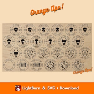 Conjunto de anillos y fichas de Dungeons & Dragons: Ilustración vectorial de rol (SVG, Lightburn)