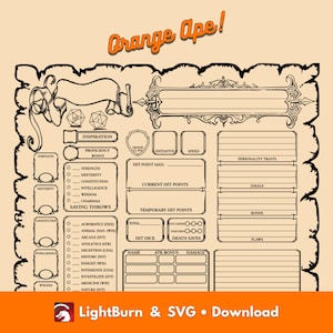 Dungeons and Dragons Character Sheet: Laser Cut/Engrave SVG (Digital Download)