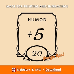 Humor +5 SVG - Arte vetorial D&D - Traço de personagem DnD - Arquivo de contorno e silhueta de RPG - Svg, Lightburn - Laser, Imprimir, Gravar