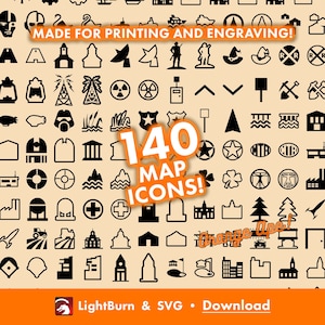Fall out Map Marker Icons - Arquivos de contorno e silhueta de RPG - SVG e Lightburn, Power Armor, Vault, Diamond City, Farm, Waypoint, Rads