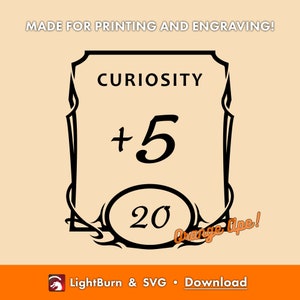 Curiosity +5 SVG - Arte vetorial de D&D - Traço de personagem DnD - Arquivo de contorno e silhueta de RPG - Laser, impressão, gravação