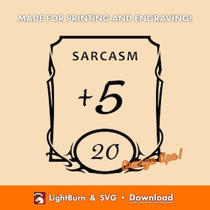 Sarcasmo +5 SVG - Arte vetorial de D&D - Traço de personagem DnD - Arquivo de contorno e silhueta de RPG - Svg e Lightburn - Laser, impressão, gravação