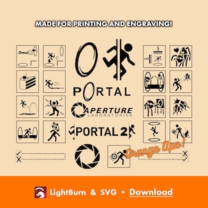 Portal Designs - Outline- und Silhouette-Dateien - SVG und Lightburn - Whitzel, Logo, Begleiter Würfel, Gel, Turret, Lab, Vektoren, Druck, Laser