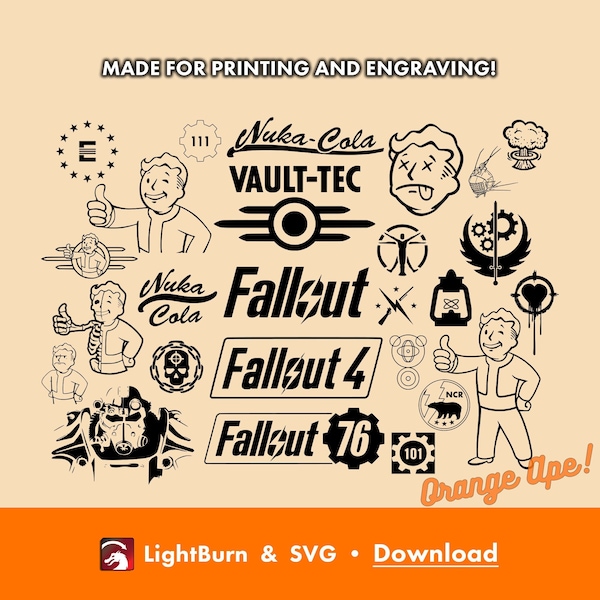 Fallout Designs - Outline & Silhouette files - SVG, Lightburn - Power Armor, Vault Boy, Factions, Logo, Nuka Cola, Raiders, Minutemen