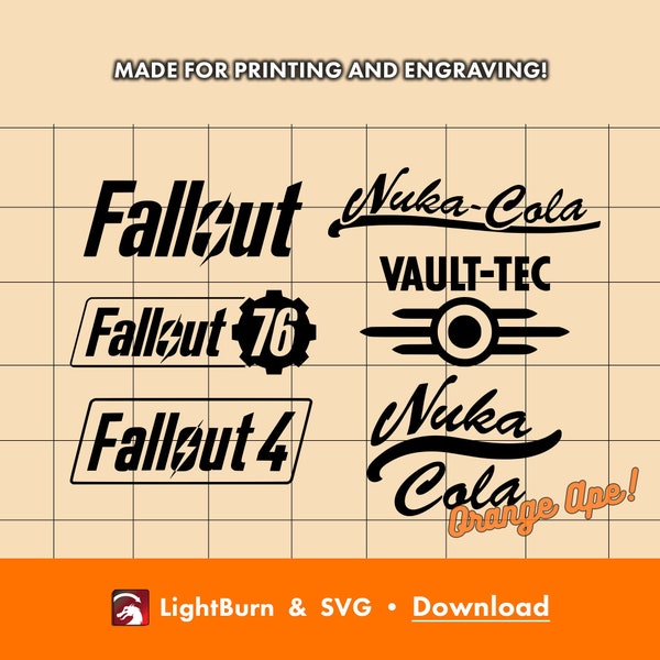 Designs Fallout - Fichiers contour et silhouette - SVG et Lightburn - Vault-Tec, Nuka Cola, Fallout 76, Fallout 4, emblème
