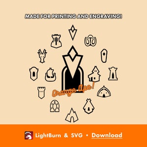 Skyrim Map Icon Logo - Umriss- und Silhouette-Dateien - SVG und Lightburn - Schrein, Höhle, Stall, Riese, Quese Point, Drache, Rune, Schiff, Spieler