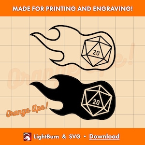 D & D Burning D20 SVG - Vektor-Kunstwerk - RPG-Outline-Svg, Lightburn - Laser, Drucken, Gravieren, Dungeons and Dragons, Würfel, Heiß, Lustig