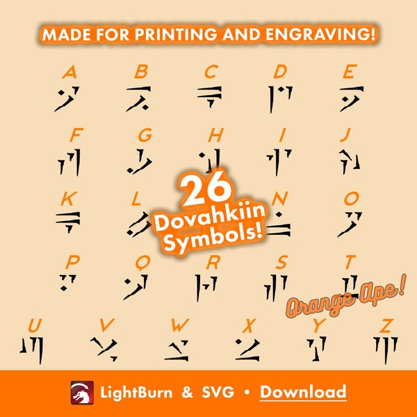 Skyrim Dovahkiin Text Symbols - RPG Outline and Silhouette files - SVG and Lightburn - Download - Glyphs, Icons, Alphabet, Dragon Speech