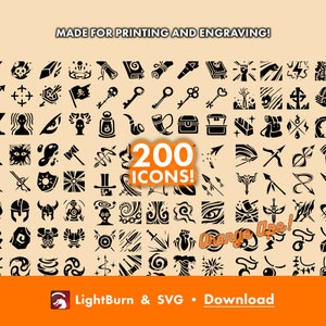 RPG-pictogrammen kaartmarkeringen - Dungeons & Dragons graveren / afdrukken van bestanden - SVG, Lightburn - DnD-vector, vaardigheid, effect, wapen, buit, klasse, pantser