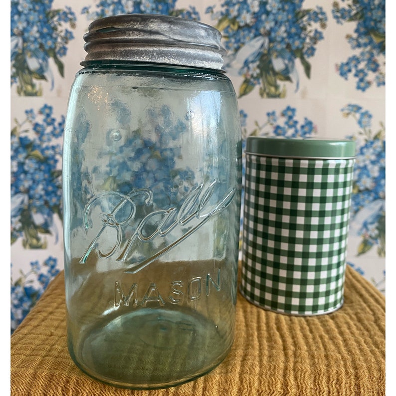 Antique Rare Ball Mason Jar With Metal Wax Sealed Lid Etsy