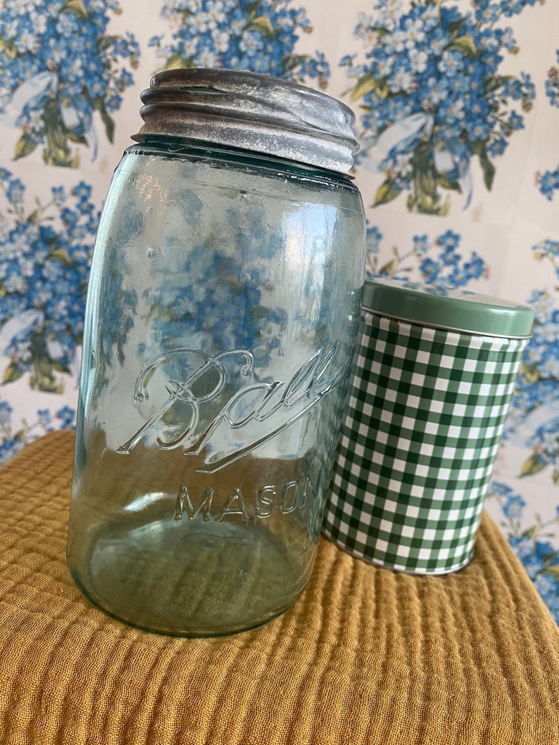 Antique Rare Ball Mason Jar With Metal Wax Sealed Lid Etsy