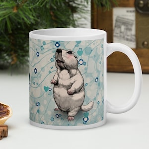 Taza de hámster / Linda taza de té con dibujos de marmota, taza de café con perro de las praderas dibujado a mano, regalo de cumpleaños para niños, taza de cerámica con sorbete para amantes de los animales ilustrados