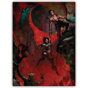 Dark Fantasy illustration Print , Pulp Horror Home Decor Wall Art , 70s 80s No AI Handmade Retro Vintage Warrior Ominous  Monster Demon