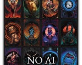 Dark Fantasy Horoscope Art Bundle, 12 Zodiac Signs Illustrations Download for Gothic Decor, 80s Retro Horror , Mystic wall art pack