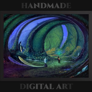 Vintage Fantasy Adventure Illustration FRAMED print, Storybook Adventure,Fairy Tale Magical Nature Wall Art Enchanted Forest Wizard Decor