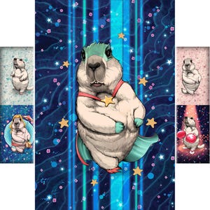 Ilustração de fantasia animal peculiar para decoração de parede de dormitório para quarto infantil, arte de parede, decoração de berçário de castor fofo para amantes da natureza, decoração de hamster, impressão