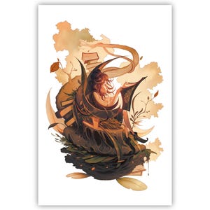 Stampa artistica "Reading Magic Art", decorazione da biblioteca per fiabe, decorazione da parete fantasy per topi di biblioteca, illustrazione di libri di fiabe fantasiose, regalo per sognatori e amanti dei libri
