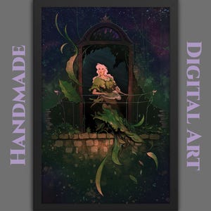 Art mural Nuit spirituelle ENCADRÉ | Oeuvre d&#39;art de conte de fées, illustration fantastique enchanteresse, décoration d&#39;intérieur éthérée, impression d&#39;art esthétique livre de contes