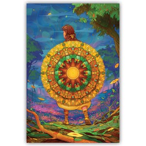 Stampa di un dipinto di una fiaba stravagante, campo di fiori, notte incantata, foresta magica, libro di avventure, mandala colorato, arte murale di avventure