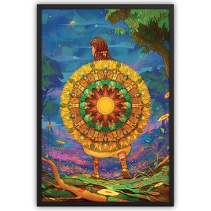 Arte murale con campo di fiori, stampa incorniciata di arte di libri di fiabe / illustrazione retrò originale di fantasia classica da favola, decorazione per la stanza con paesaggio da sogno stravagante