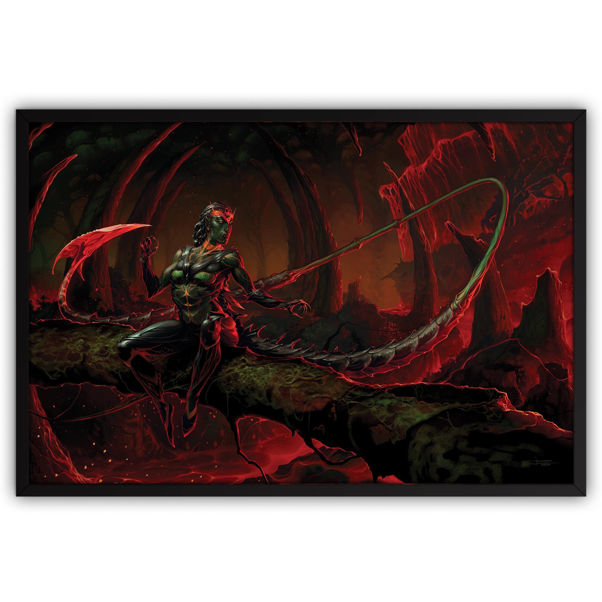 Dark Fantasy Download, Fire Scorpion Art, Surreal Landscape Poster