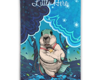 Funny Marmot Wall Art Cloth Print, Superhero Animal Nursery Decor, Rodent Fabric Poster for Kids Room, Whimsical Groundhog Illustration