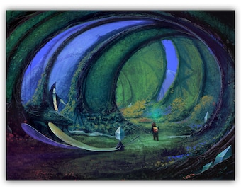 Lámina de fantasía mística, ilustración de bosques místicos encantados / Arte para la pared del hogar / Pintado digitalmente / Decoración de pared con espíritus de la naturaleza y estilo literario