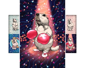 Rodent Fantasy Art Print - Kids illustration Wall Art - Cute Sweet Quirky Animal Beaver Hamster Guinea Pig Boxing Boxer Nursery Dorm Decor