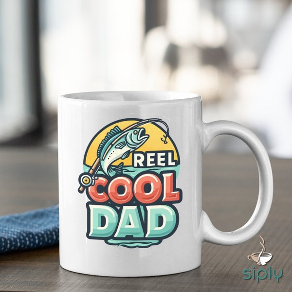 Fishing Fathers Day Gift Mug, Reel Cool Dad Fishing Mug, Retro Style Fisherman Gift, Dad Gift, Gift for Him, Fish Lover Gift