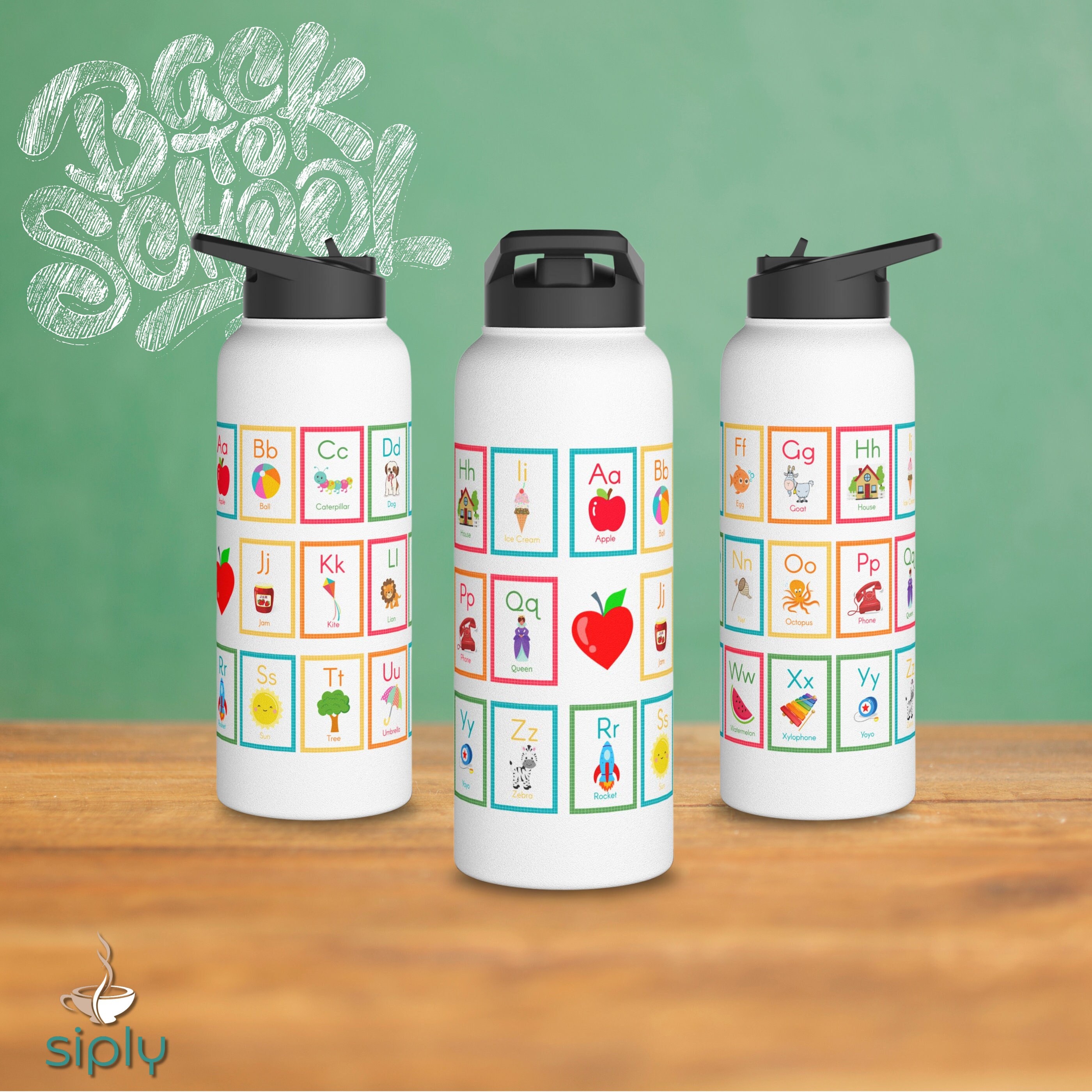 Alphabet Flashcard Children's Water Bottle, Back to School Gift, Water Bottle for Kids, Kindergarten Gift, ABC Gift, Water Bottle for School