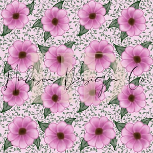Pink Flower green vine leaf plant seamless file PNG