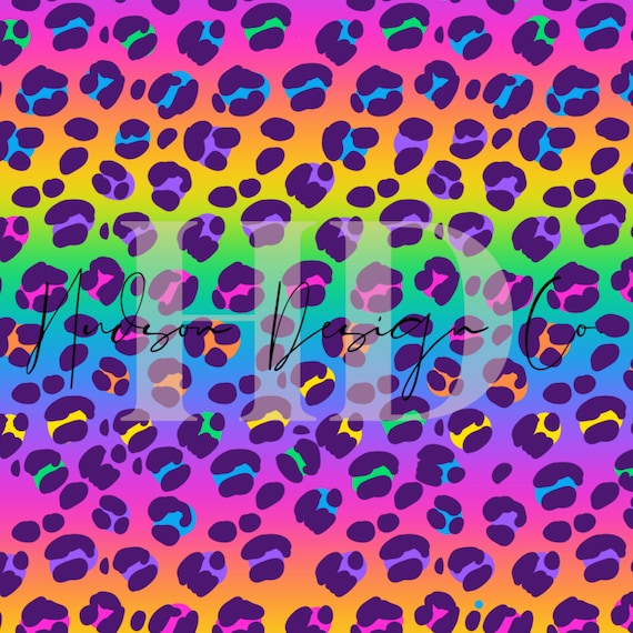 Lisa Frank style cheetah print rainbow bright seamless design pattern file PNG