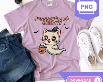 Purrranormal Cativity PNG | Cute Halloween Cat Ghost Clipart | Kawaii Witch Kitty Design | Spooky Season Sublimation File | Digital Download