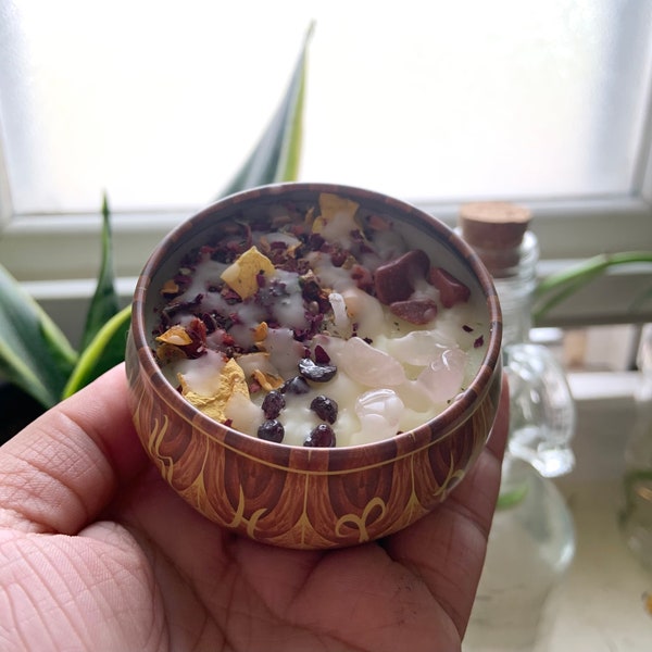 Zodiac Candle With Crystals & Herbs  • Decorative • Customizable •