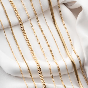 18K Gold Chain Necklace, Cuban Chain, Cable Chain, Paperclip Chain, Twist Chain, Figaro Chain, Curb Chain