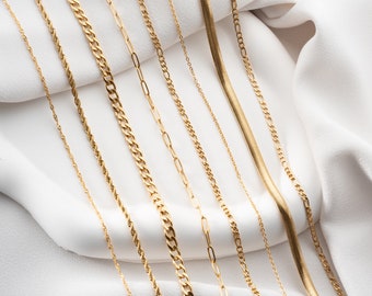 18K Gold Filled Chain Necklace, Cuban Chain, Cable Chain, Paperclip Chain, Twist Chain, Figaro Chain, Curb Chain
