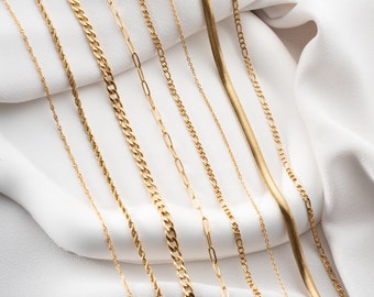 18K Gold Filled Chain Necklace: Cable, Paperclip, Figaro, Curb