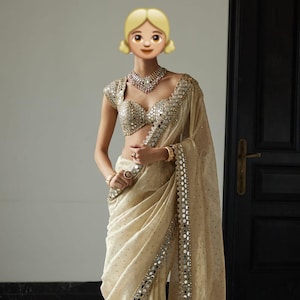 Organza Saree Blouse Set: Bollywood Mirror Work Wedding Wear