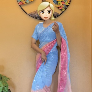 Bereit zu tragen Georgette Lehenga Saree: Bollywood Pailletten, Ungenähte Bluse