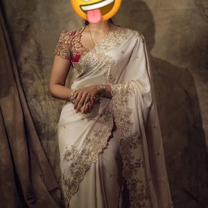 Bollywood Celebrity Inspired Saree Blouse For Indian Pakistani Women Wedding Party Wear Stylish Trending Wear Wrap Dress Rangoli Silk Fabric