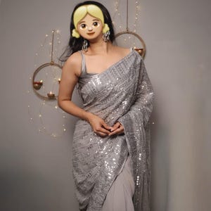 Sequin Embroidered Georgette Saree with Unstitched Blouse: Bollywood Party Wear