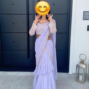 Lehnga Saree Ready To Wear 1 Minute Saree With Unstitched Blouse Bollywood Designer Stylish New Trending Georgette Fabric Saree Blouse Set