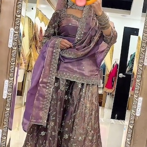 Frendy Silk Kurti Palazzo Dupatta Set: Thread Sequins Zari Embroidery Ethnic Suit