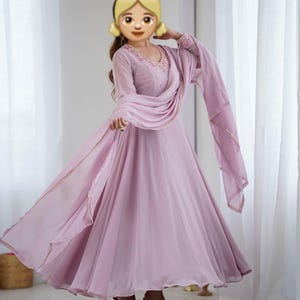 Fox Georgette Anarkali Gown Set: Hand-Worked Indian Ethnic Outfit