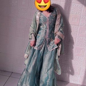 Fandy Silk Kurti Sharara Set: Embroidered Indian Wedding Outfit