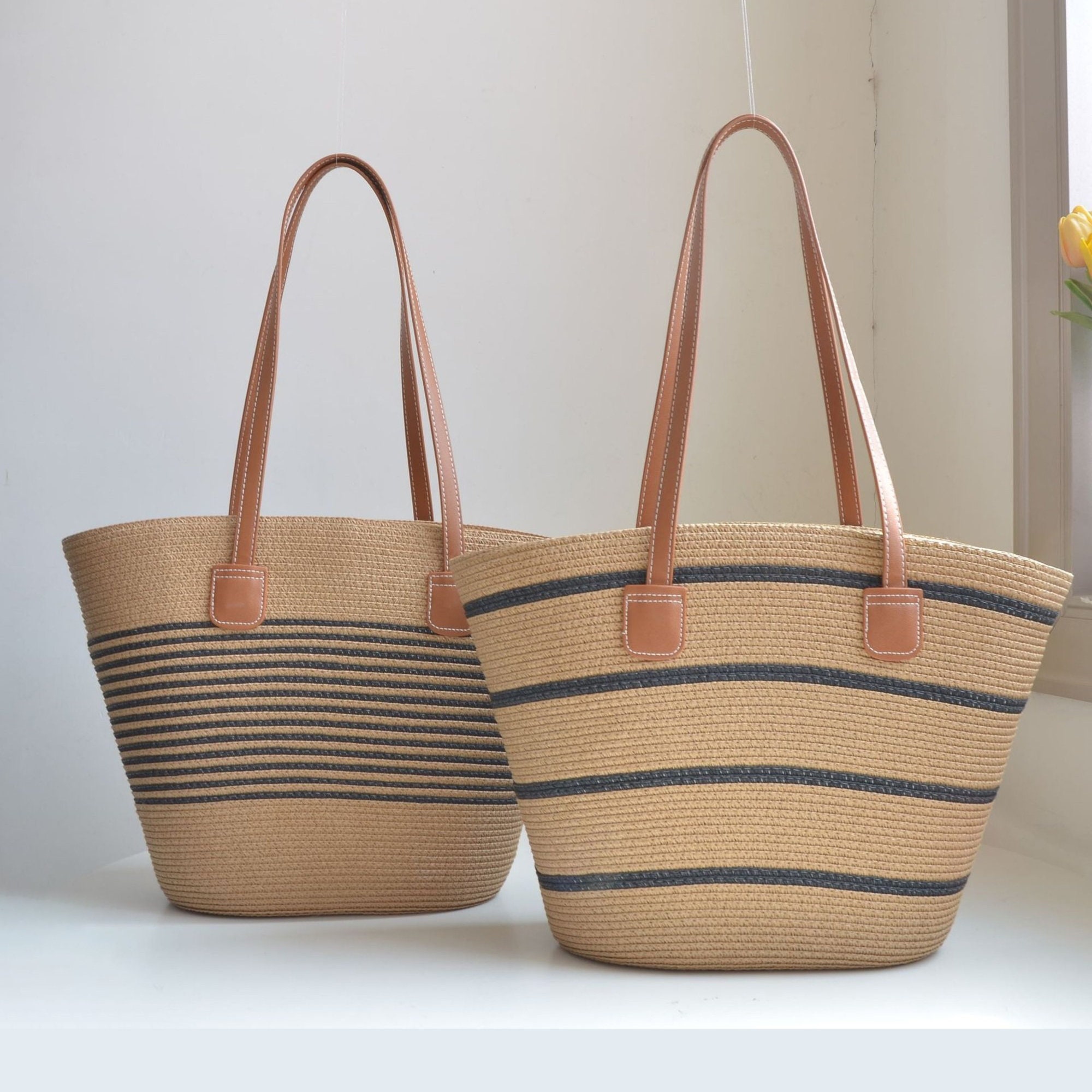ENTIRE Kauna straw bag basket with round handles Women's trendy