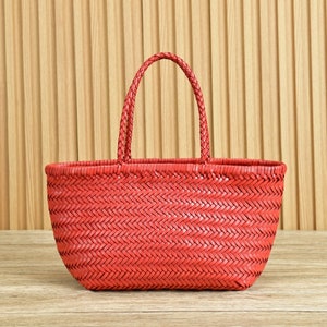 Dragon diffusion French vintage woven bag genuine leather woven vegetable  basket ins hot selling internet celebrity women's bag