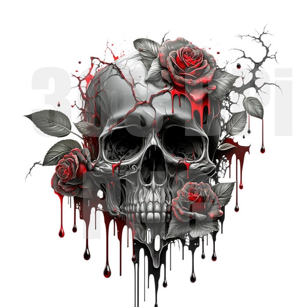 Skull with Red Roses PNG | Skull Sublimation Design | Trendy Skull PNG | Day of the Dead | Instant Download Illustration PNG | Digital Image